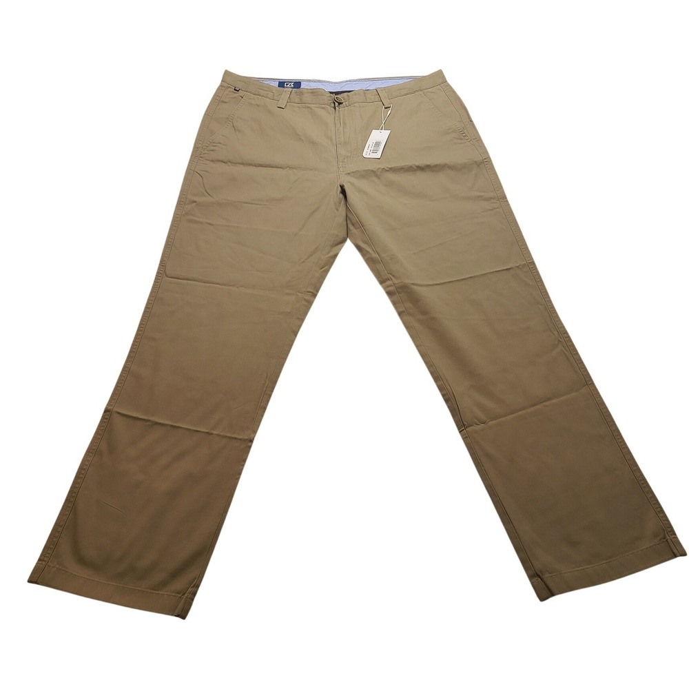 Cutter & Buck Men's Chino Pants 36x32 Brown Khaki Cotton Straight Leg New NWT